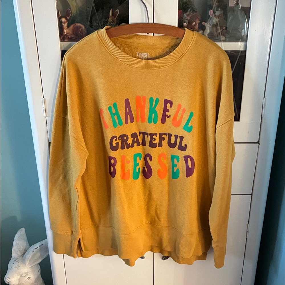 Time and Tru sz L 12-14 Sweatshirt euc comfy Thankful Grateful Blessed
